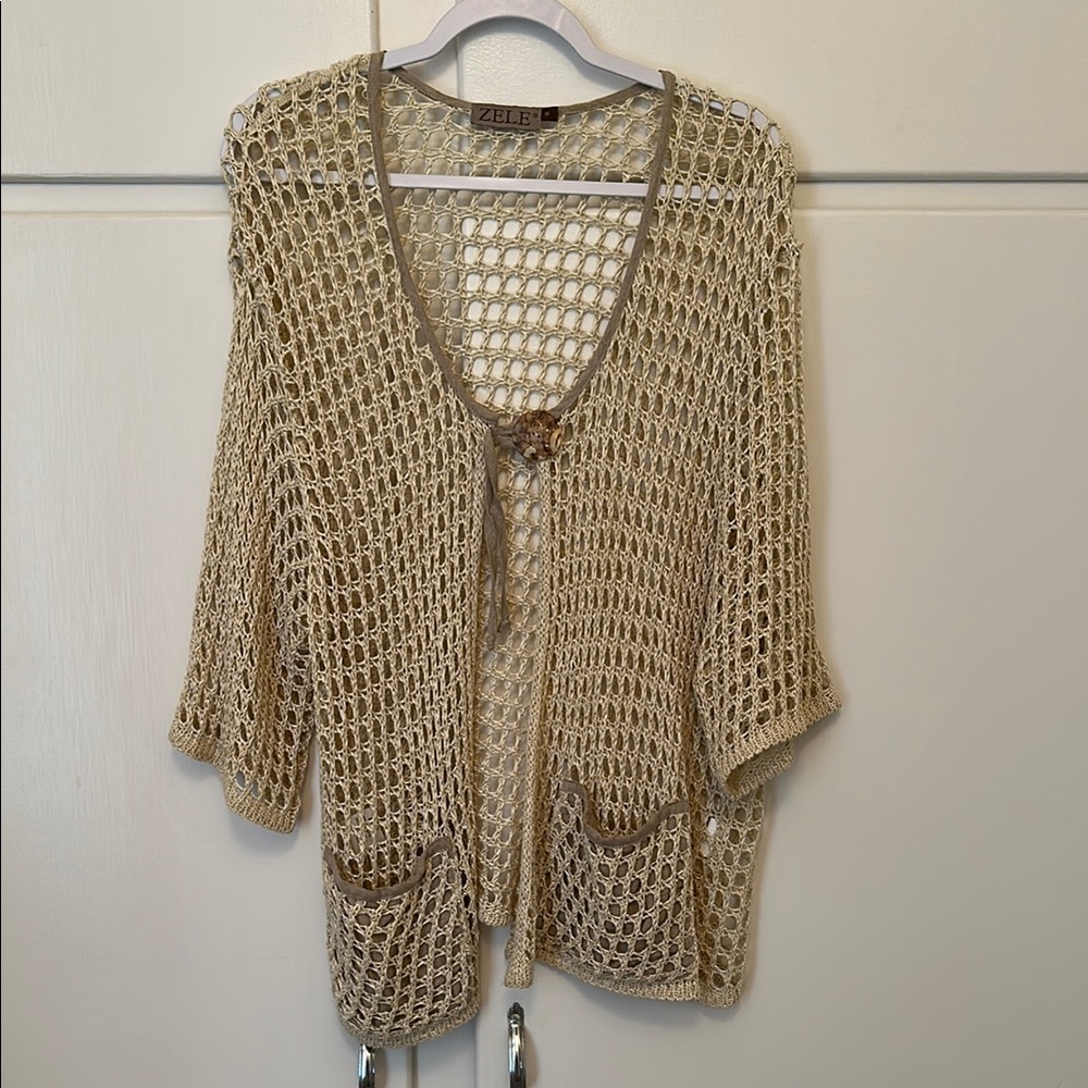 LIKE NEW Zele Tan Open-Knit Cardigan Sweater